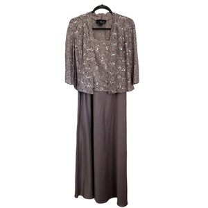 Alex Evenings Women's Size 10P Pink Rose Sequin Lace 2-Pc Dress Mother of Bride